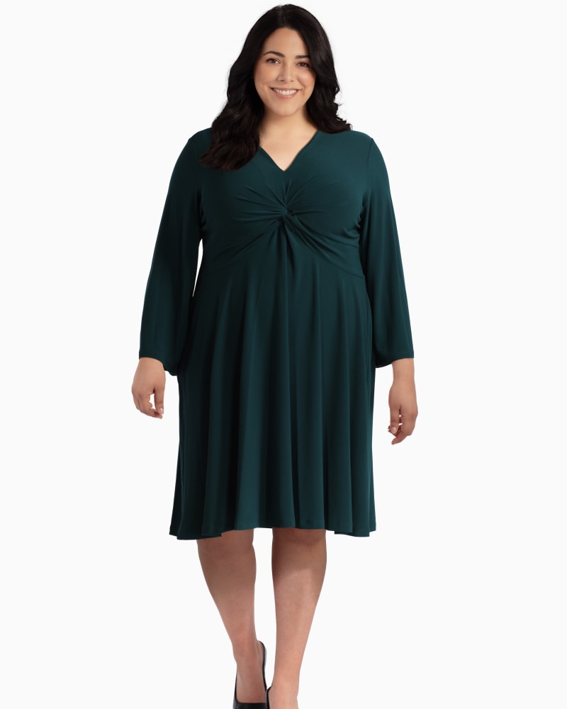 Plus size model with rectangle body shape wearing Cecilia Knot Front Dress  by Sabrina Collective | Dia&Co | dia_product_style_image_id:119539